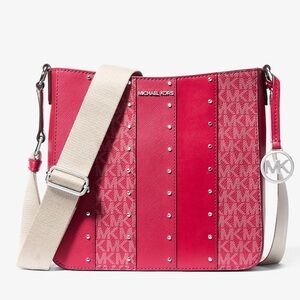 NWT! Michael Kors Jet Set Small Studded Patchwork and Signature Logo Crossbody